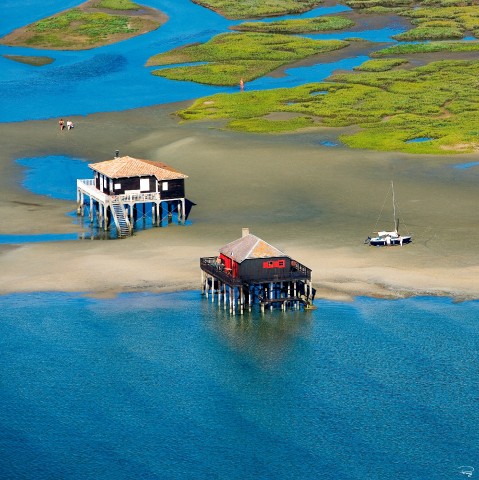 Photo Les cabanes tchanquées de l'île aux oiseaux, Bassin d'Arcachon par Philip Plisson