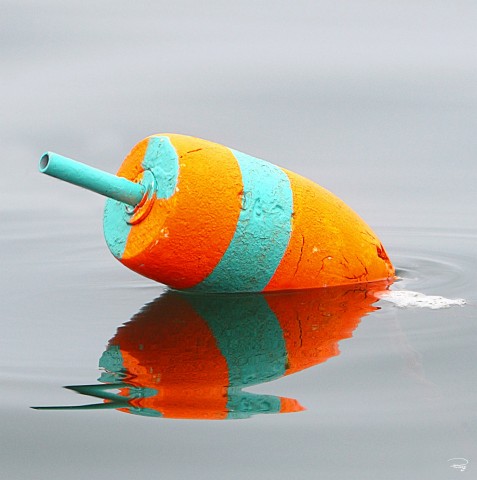 Photo Green and orange lobster trap buoy par Philip Plisson